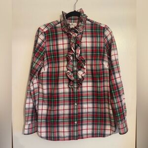 Vineyard Vines Ruffle Button Down Blouse Cotton Classic Fit Size 6